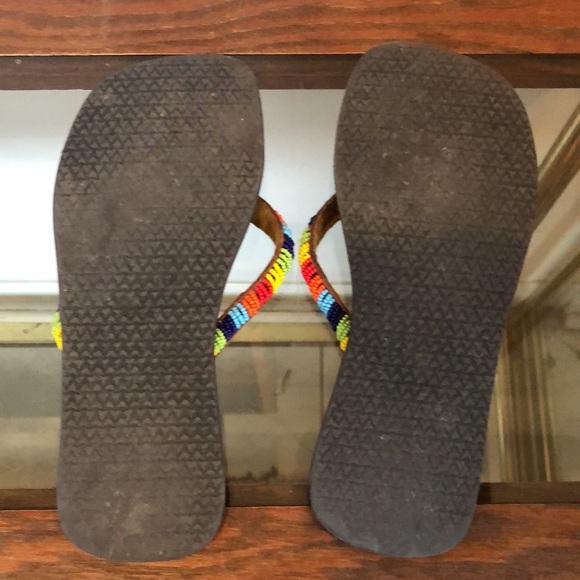 BEADED Leather Masai Beach Sandals, handmade Size 37 - Picture 2 of 2